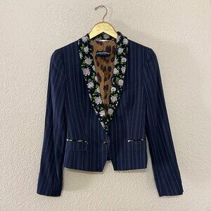 Dolce & Gabbana Pinstripe Floral Dark Navy Blue Blazer Jacket